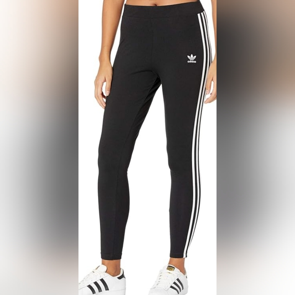 Adidas Black and White Leggings with Iconic Stripes